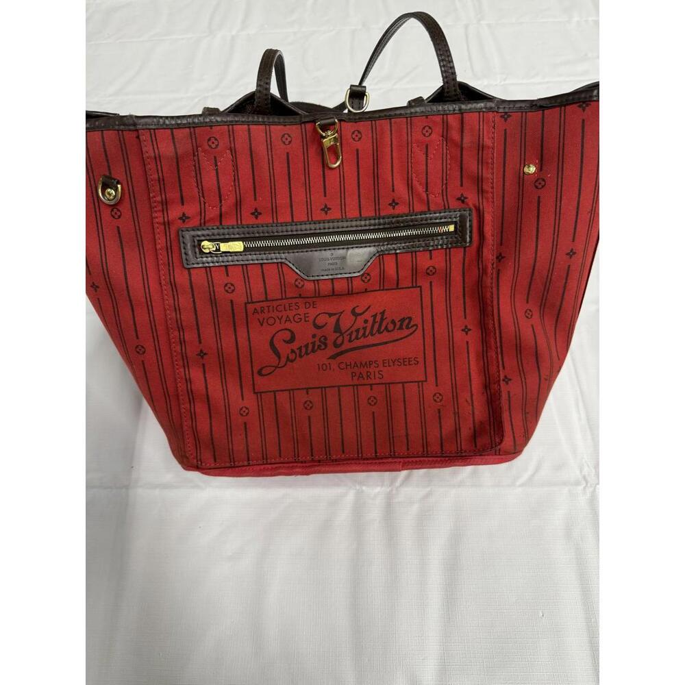 Louis Vuitton Neverfull MM Tote Bag Womens Brown Damier Ebene Red Lining Canvas - Picture 16 of 16